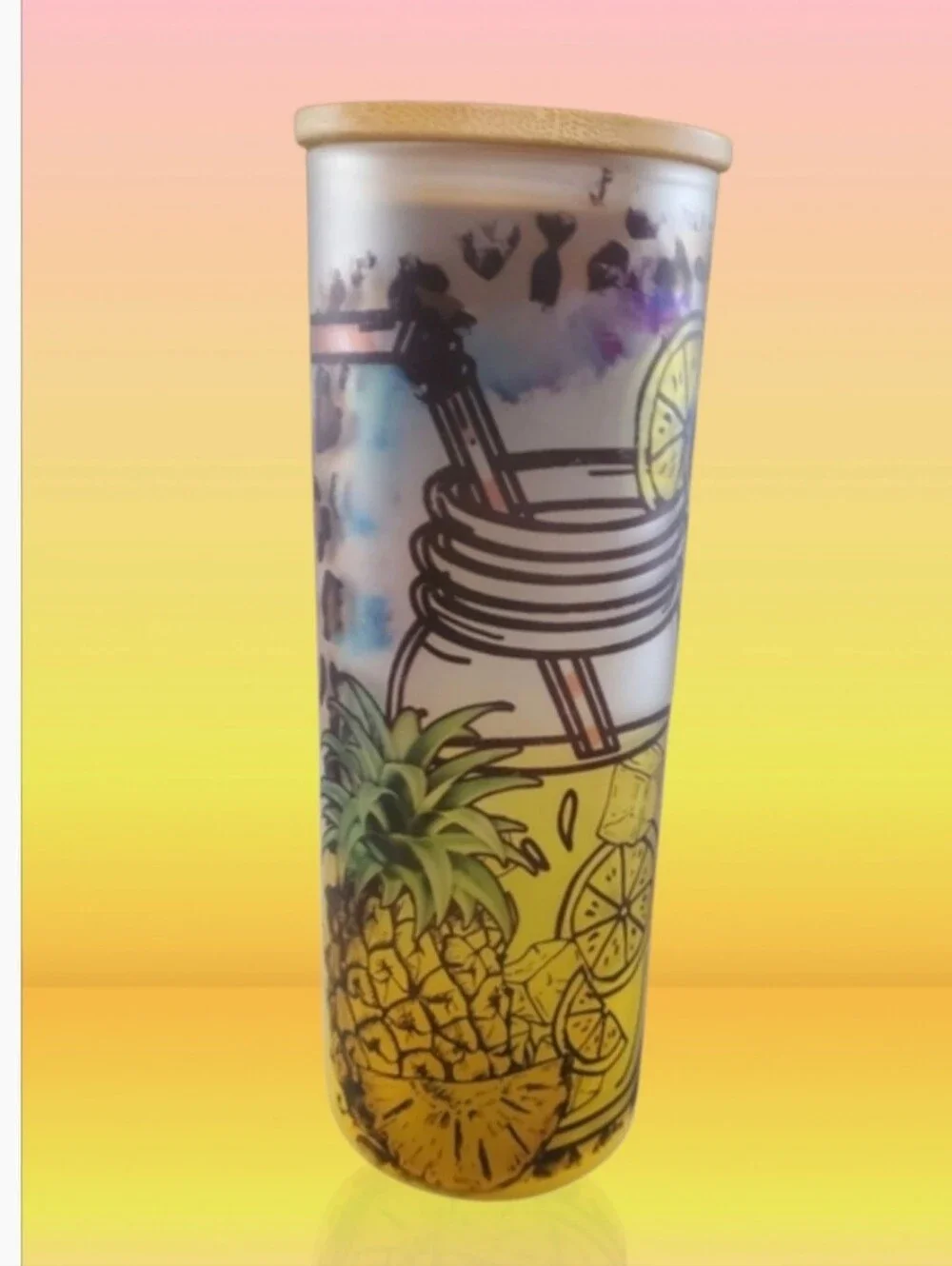 Sweet SUMMER time 20oz Gradient Yellow Glass Tumbler with duo lids 🎉sale